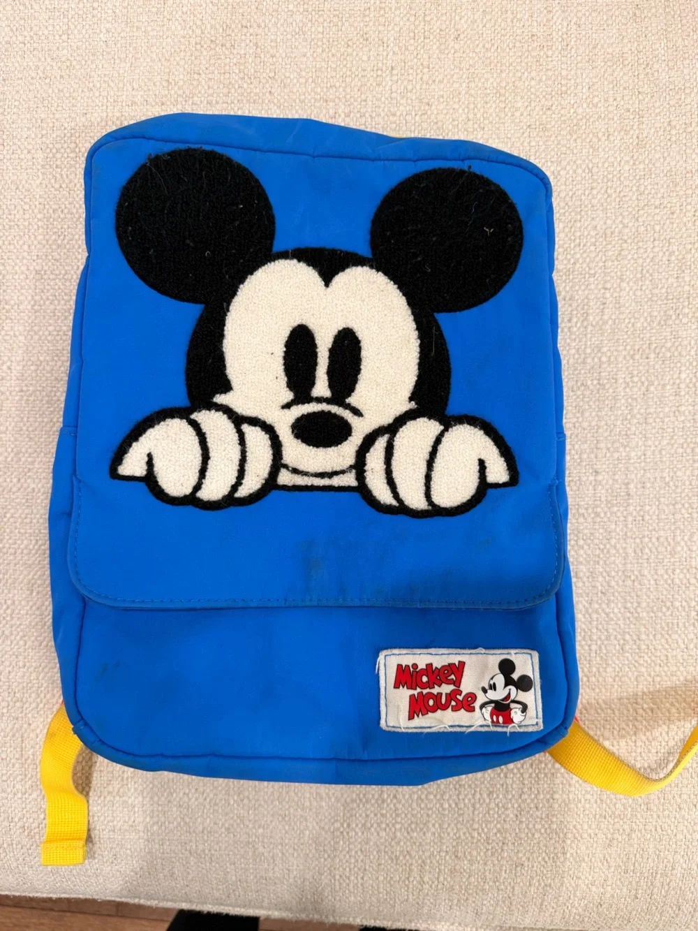 Disney Blue Kids Backpack with Black & Cream Mickey Appliqué and Yellow Straps